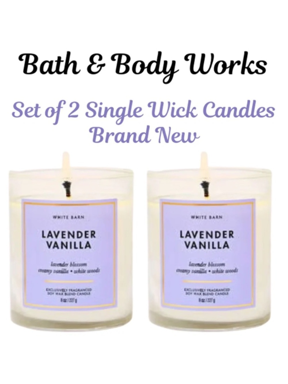 Bath & Body Works - Two Lavender Vanilla Single Wick Candles - Lavender Vanilla